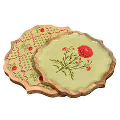 Green Wooden Enamel Tray Combo – 10" & 12" (Small + Large)