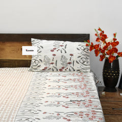 Floral Block Print Cotton Bedsheet Set – King Size with 2 Pillow Covers