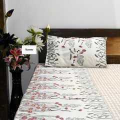 Floral Block Print Cotton Bedsheet Set – King Size with 2 Pillow Covers