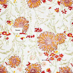 Pure Cotton King Size Bedsheet Set – Orange Floral Block Print with Designer Pillow