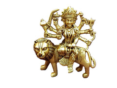 Handcrafted Brass Goddess Durga Statue Riding Lion - Divine Idol for Spiritual Decor & Pooja Room | 6-inch