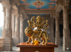 Handcrafted Brass Goddess Durga Statue Riding Lion - Divine Idol for Spiritual Decor & Pooja Room | 6-inch
