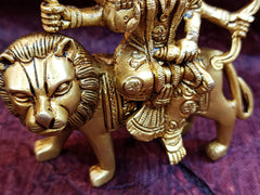 Handcrafted Brass Goddess Durga Statue Riding Lion - Divine Idol for Spiritual Decor & Pooja Room | 6-inch