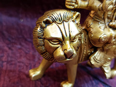 Handcrafted Brass Goddess Durga Statue Riding Lion - Divine Idol for Spiritual Decor & Pooja Room | 6-inch
