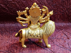 Handcrafted Brass Goddess Durga Statue Riding Lion - Divine Idol for Spiritual Decor & Pooja Room | 6-inch