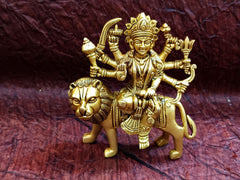 Handcrafted Brass Goddess Durga Statue Riding Lion - Divine Idol for Spiritual Decor & Pooja Room | 6-inch