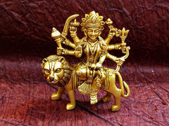 Handcrafted Brass Goddess Durga Statue Riding Lion - Divine Idol for Spiritual Decor & Pooja Room | 6-inch