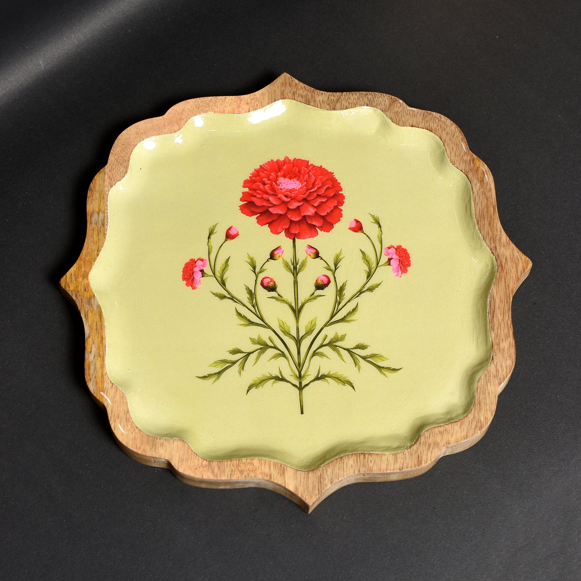 Wooden Enamel Decorative Tray (10 Inch) –  Marigold Artwork | Elegant Serve ware for Everyday Use