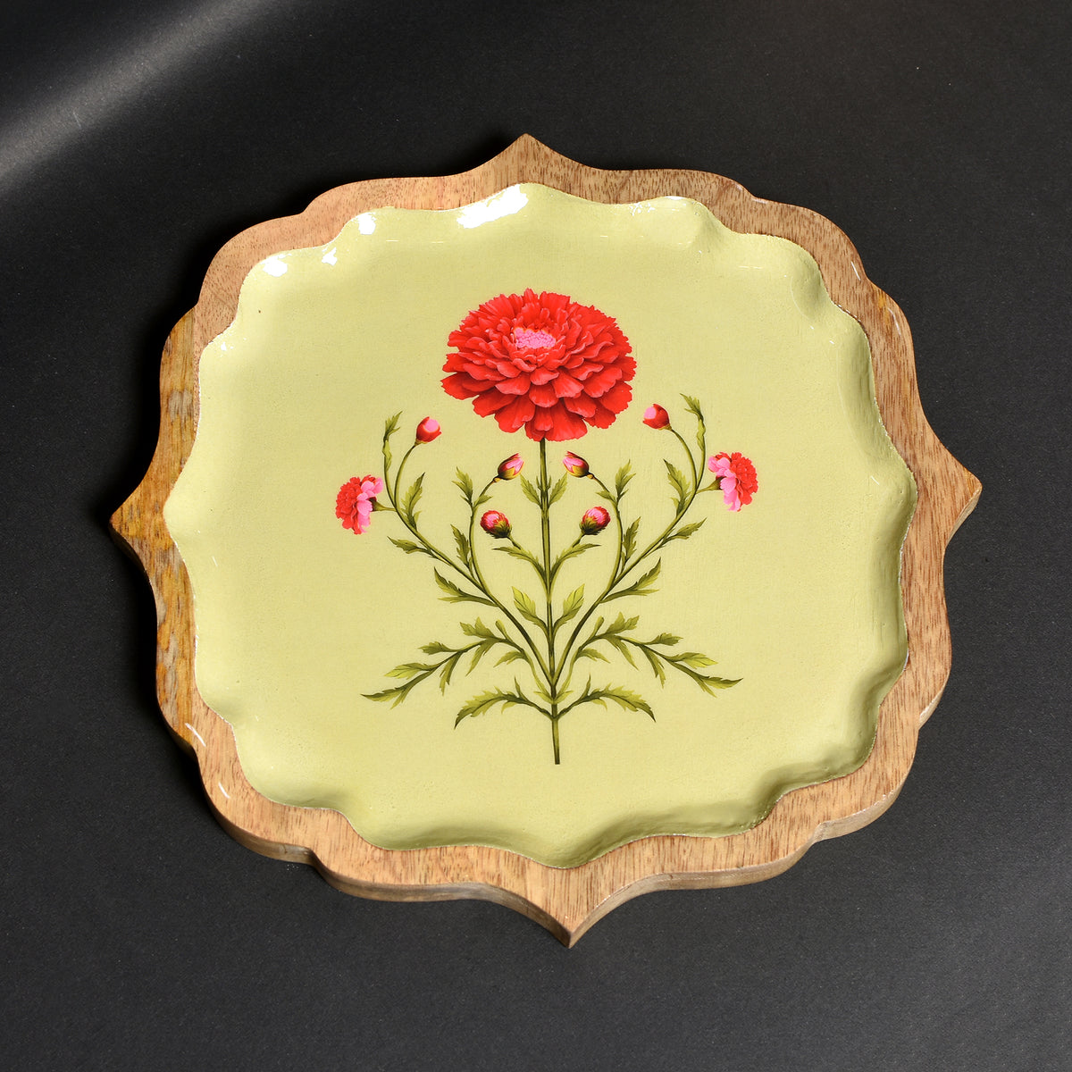 Wooden Enamel Decorative Tray (10 Inch) –  Marigold Artwork | Elegant Serve ware for Everyday Use