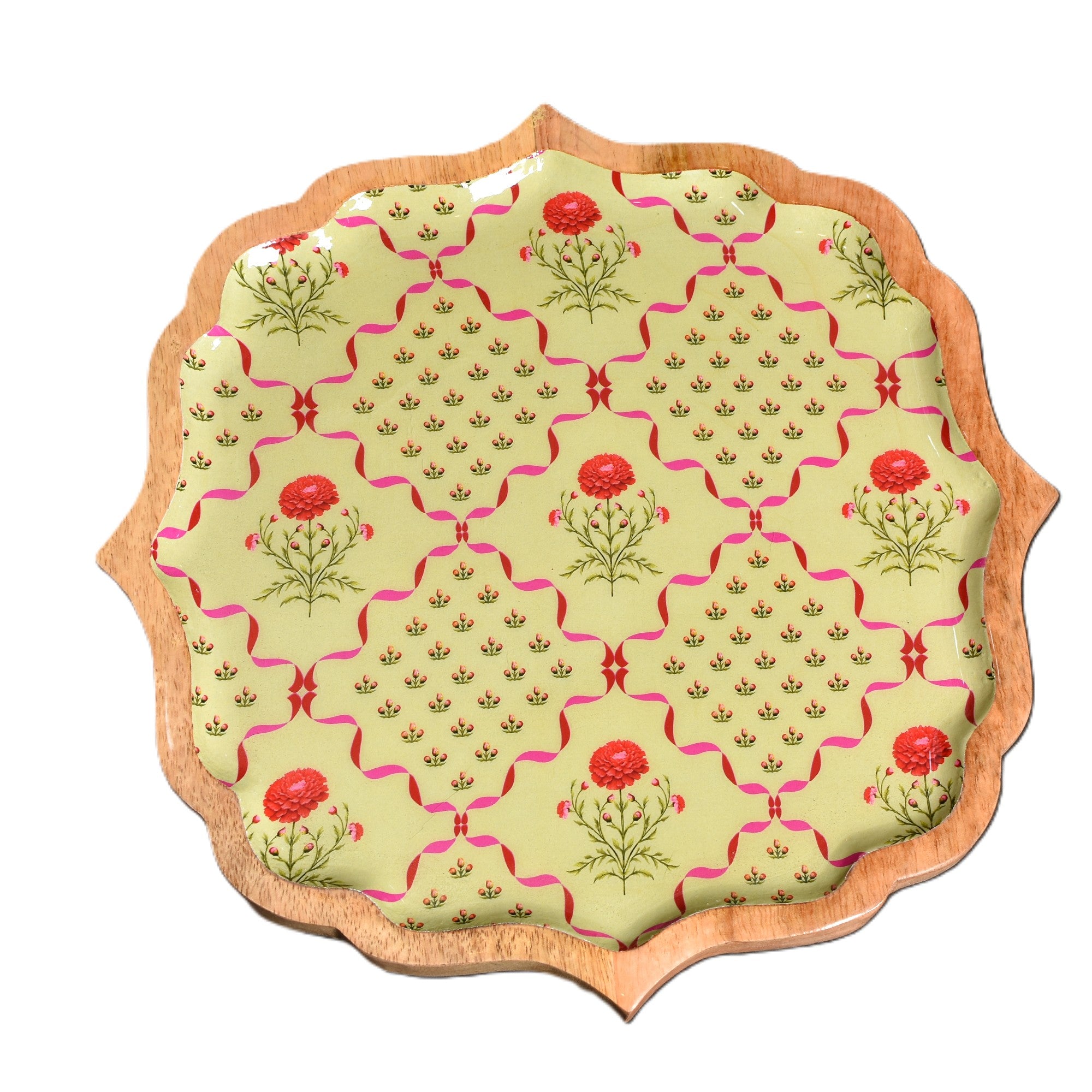 Handcrafted Wooden Tray with Floral Pattern – Decorative & Functional Serve ware