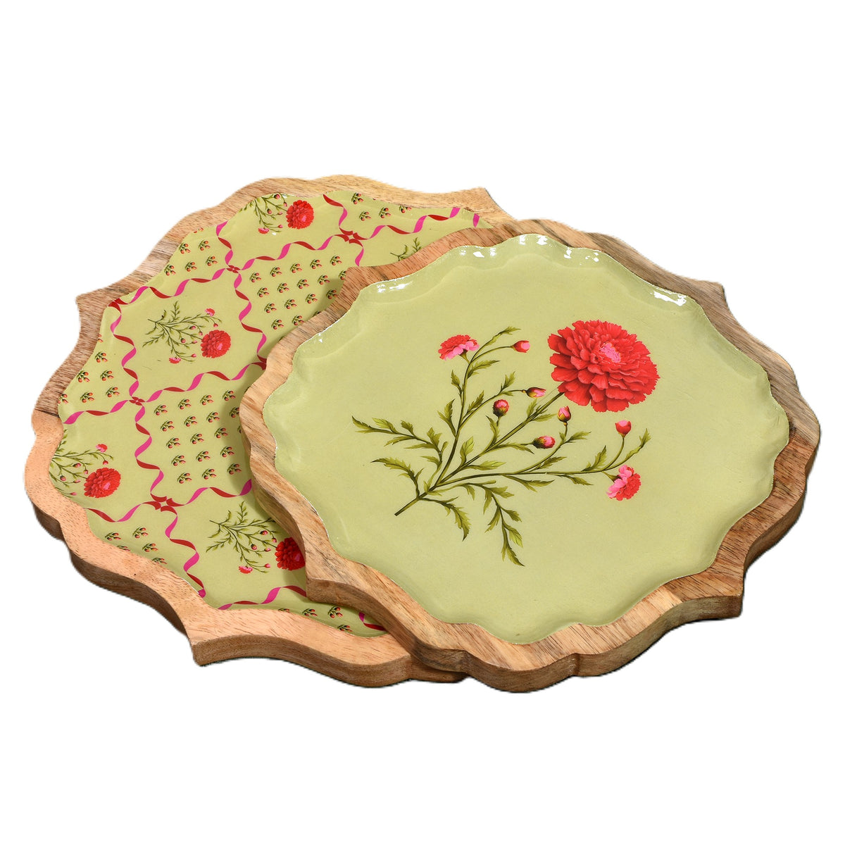 Green Wooden Enamel Tray Combo – 10" & 12" (Small + Large)
