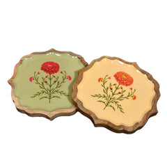 Yellow & Green Wooden Enamel Tray set of 2 Combo  – 10" & 10"