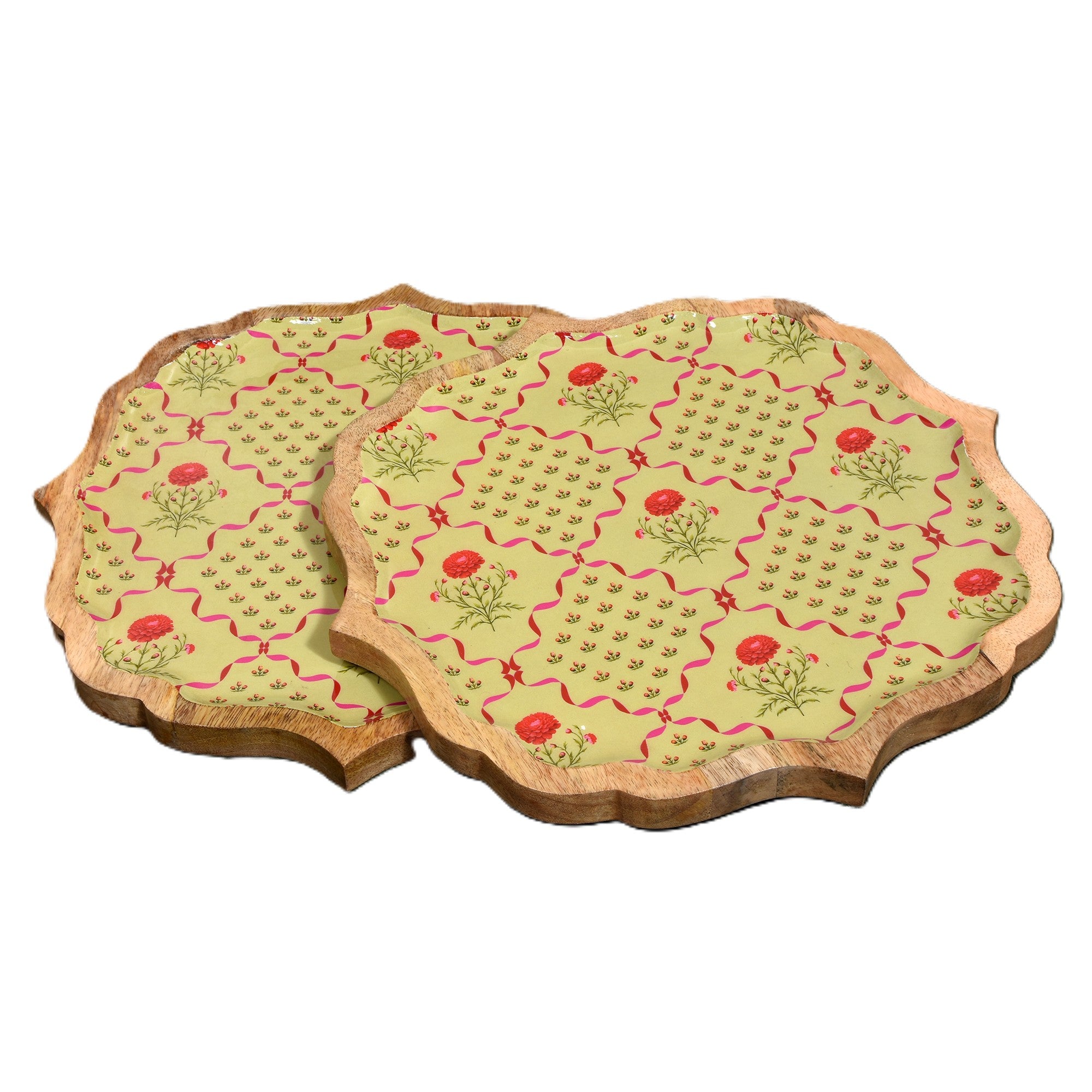 Premium Green Floral Tray Set – 12" (Pack of 2)