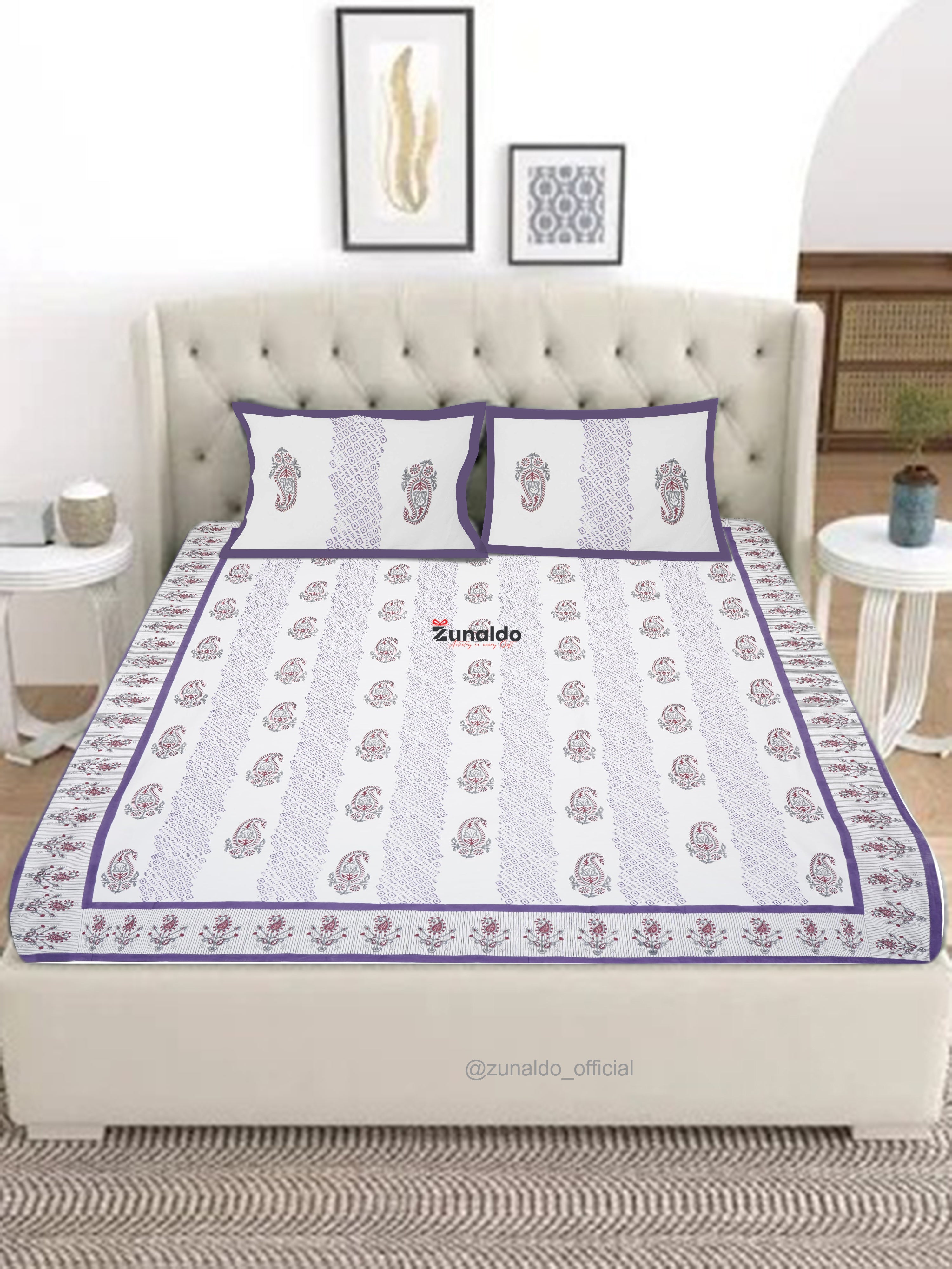 Pure Cotton Block Print Bedcover -King Size 90x108 Inch