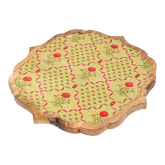 Premium Wooden Enamel Large Tray (12") – Green Floral Pattern | Perfect for Snacks, Tea & Table Décor