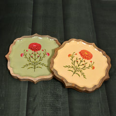 Yellow & Green Wooden Enamel Tray set of 2 Combo  – 10" & 10"