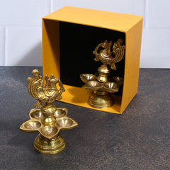 Brass Diya Gift Set – Twin Peacock Oil Lamps with Decorative Box- 5(inch)