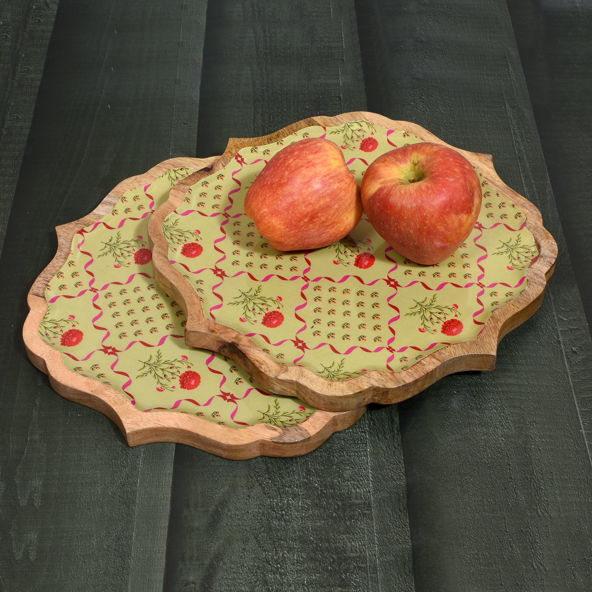 Premium Green Floral Tray Set – 12" (Pack of 2)