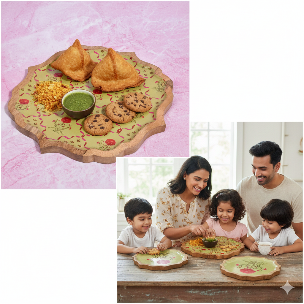 Green Wooden Enamel Tray Combo – 10" & 12" (Small + Large)