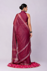 Pure Linen Cross Dyed Saree with Blouse