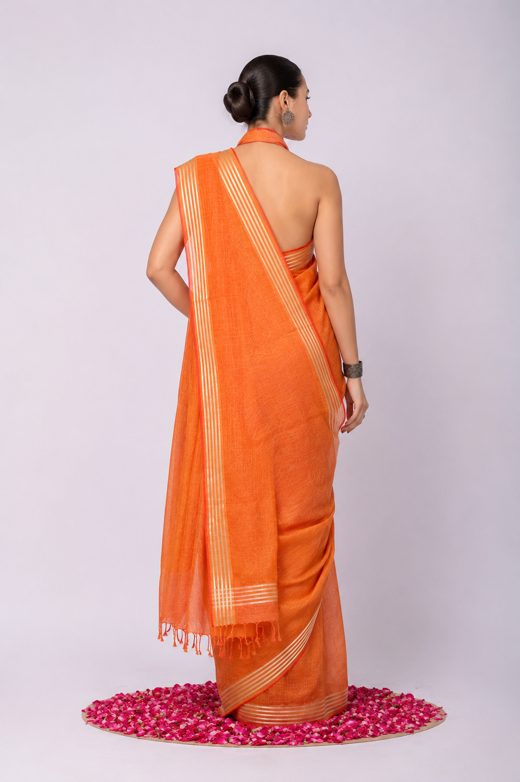 Pure Linen Cross Dyed Saree with Blouse