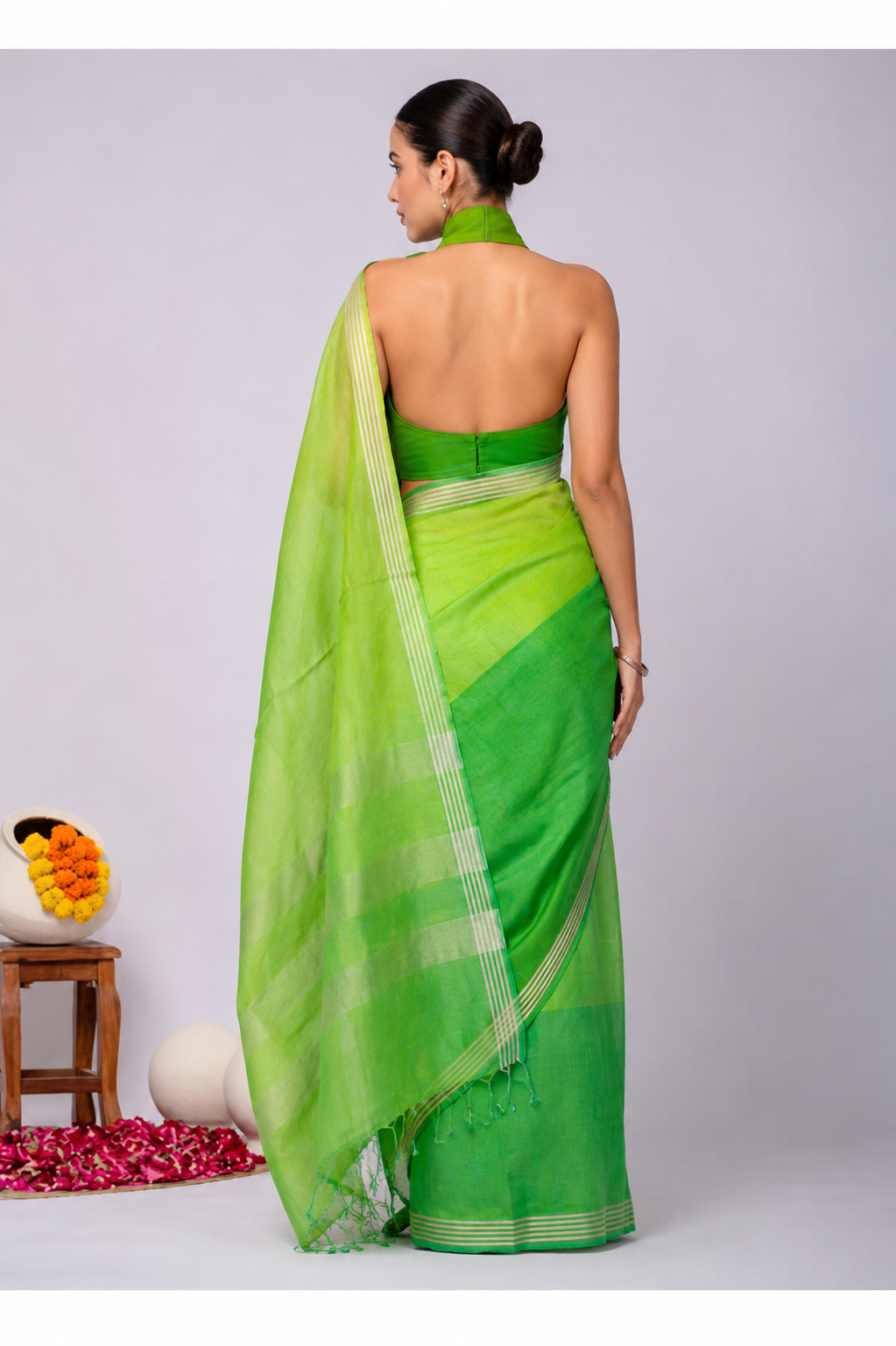 Pure Linen Cross Dyed Saree with Blouse