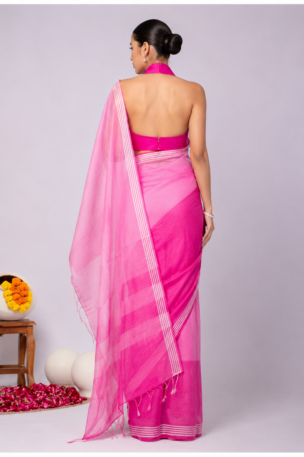 Pure Linen Cross Dyed Saree with Blouse