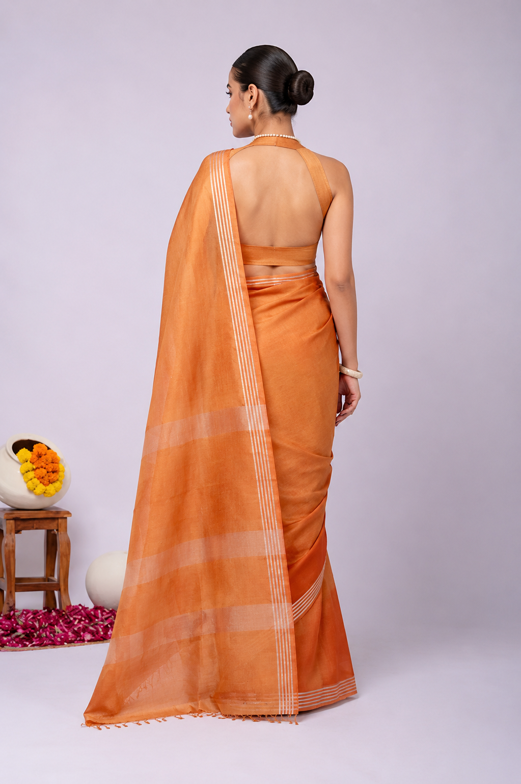 Pure Linen Cross Dyed Saree with Blouse