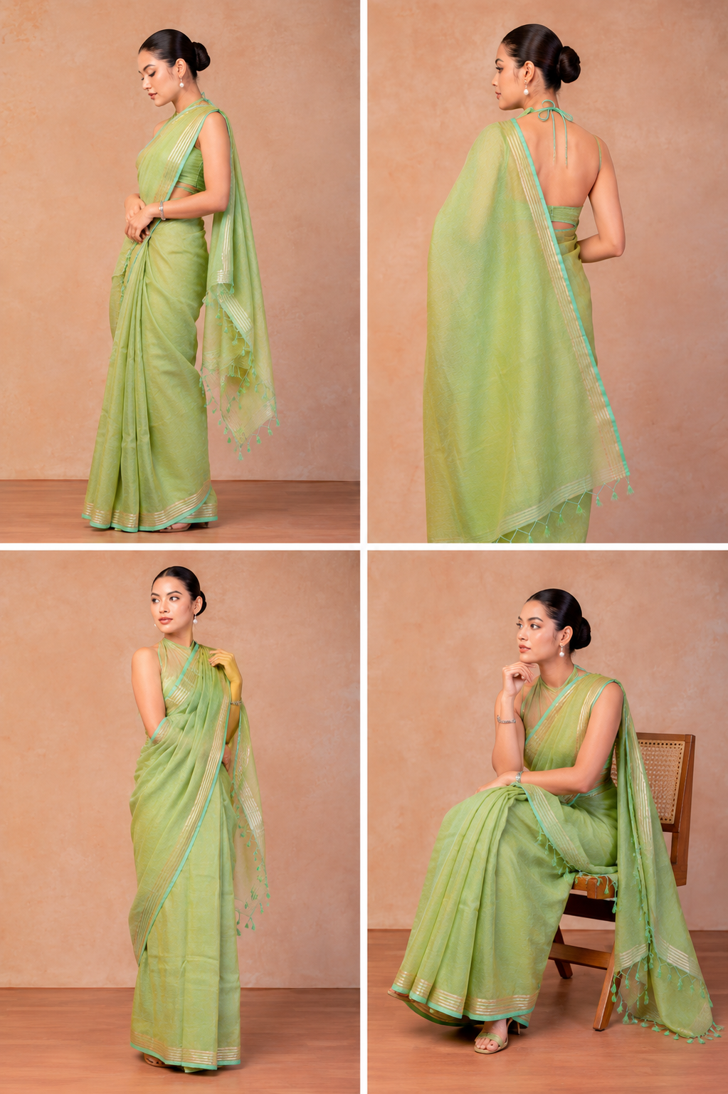Pure Linen Cross Dyed Saree with Blouse