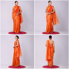 Pure Linen Cross Dyed Saree with Blouse