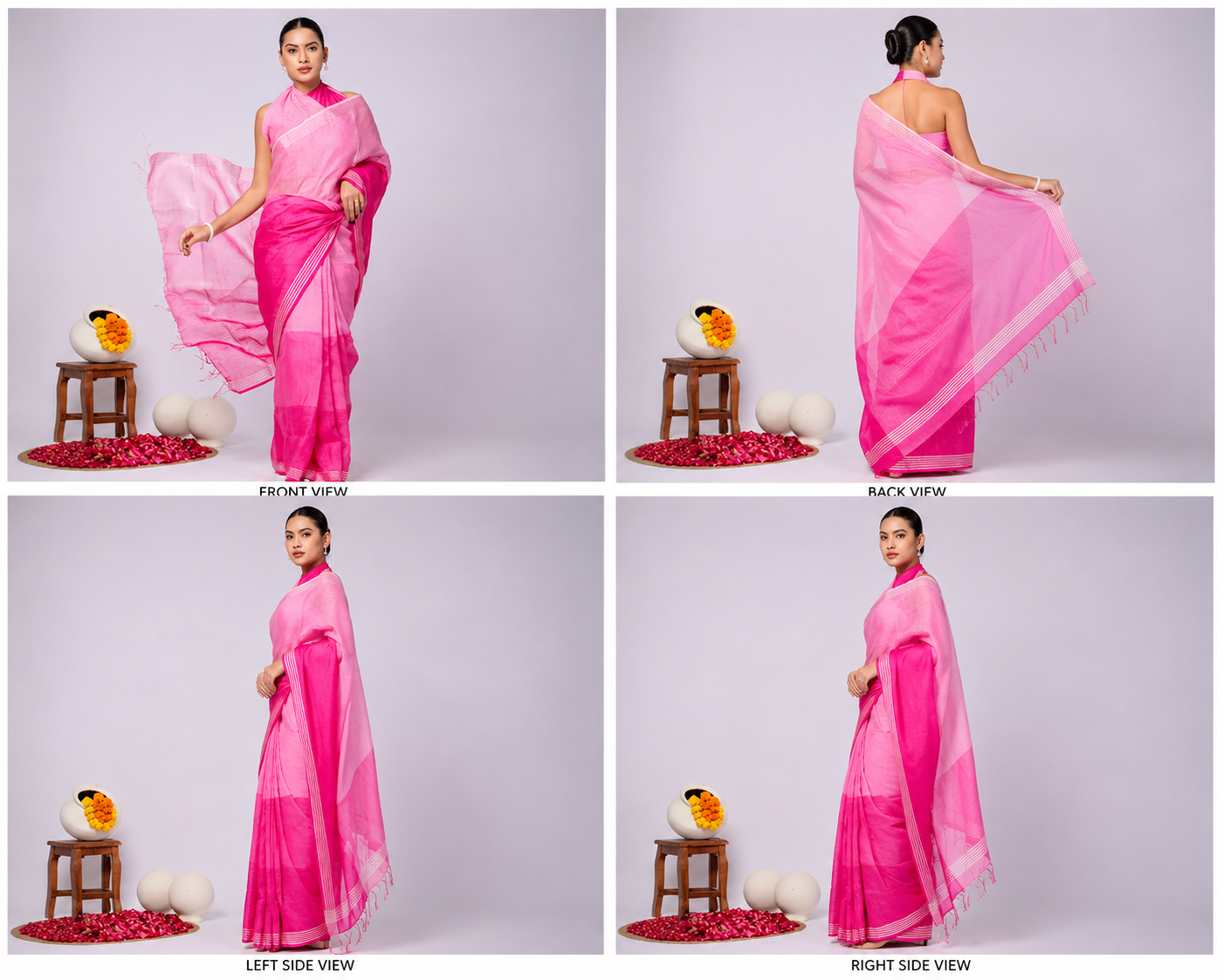 Pure Linen Cross Dyed Saree with Blouse