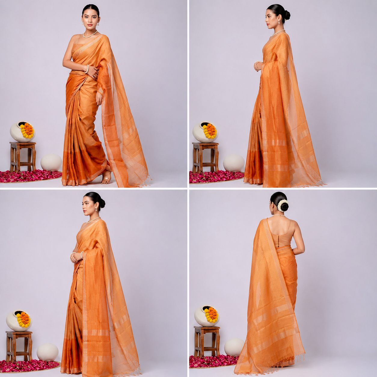 Pure Linen Cross Dyed Saree with Blouse