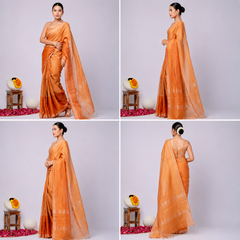Pure Linen Cross Dyed Saree with Blouse