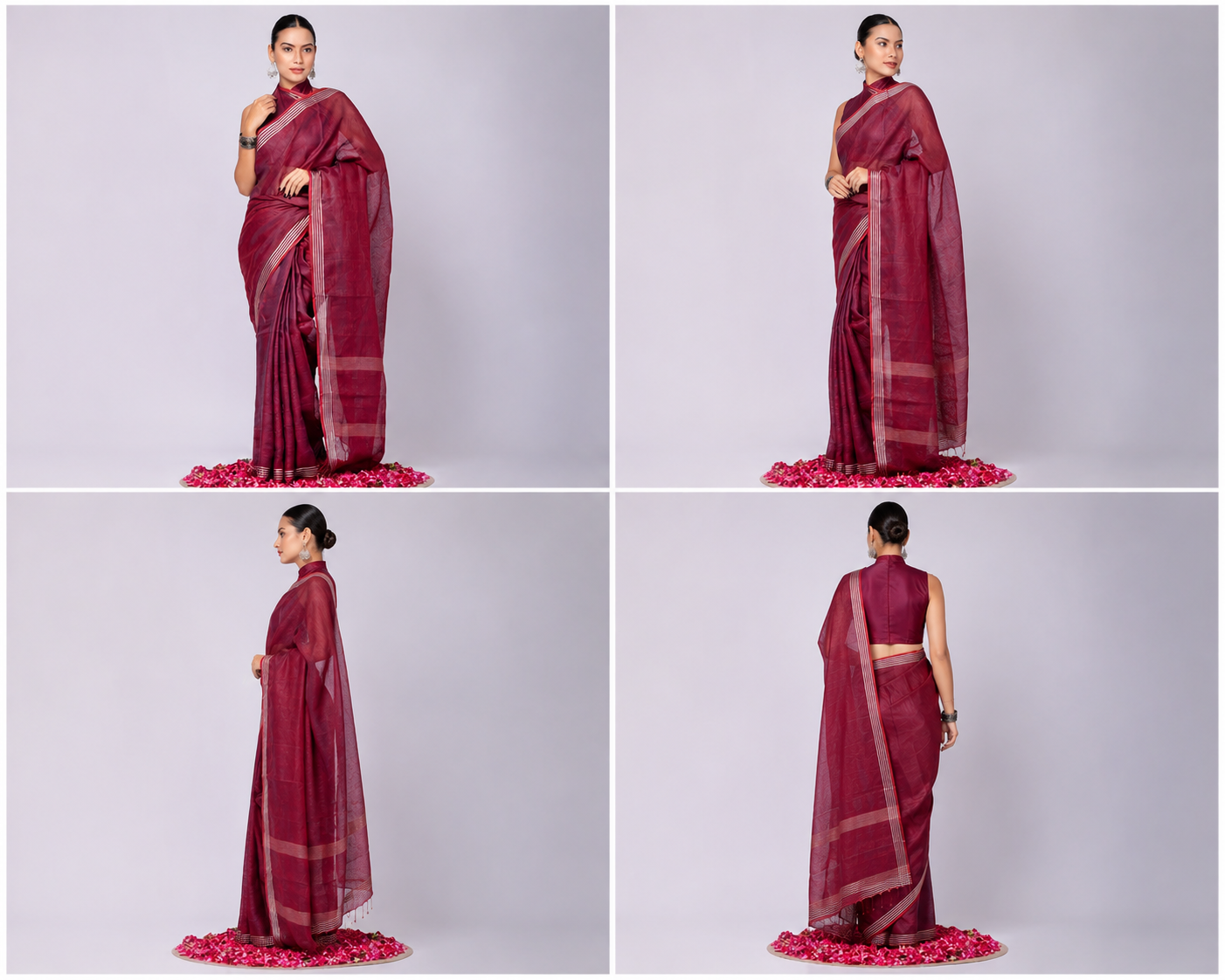 Pure Linen Cross Dyed Saree with Blouse