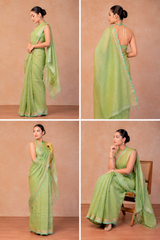 Pure Linen Cross Dyed Saree with Blouse
