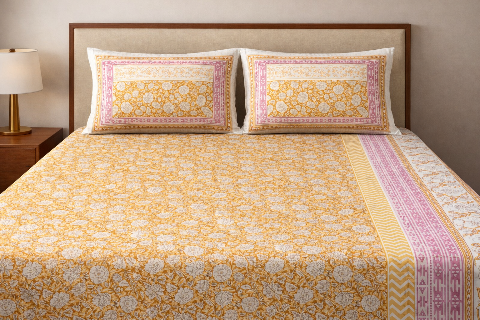 Hand Block Printed Cotton Bedsheet  (90 X108 ) IN