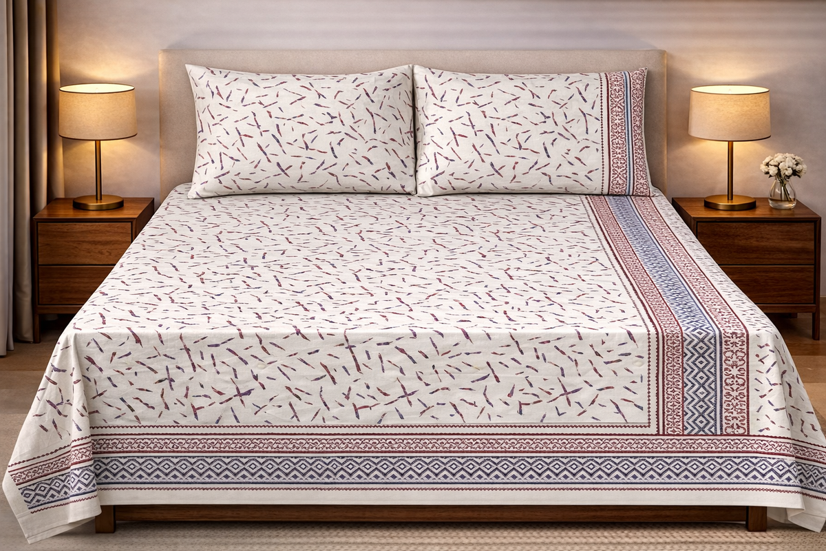 Hand Block Printed Cotton Bedsheet  (90 X108 ) IN