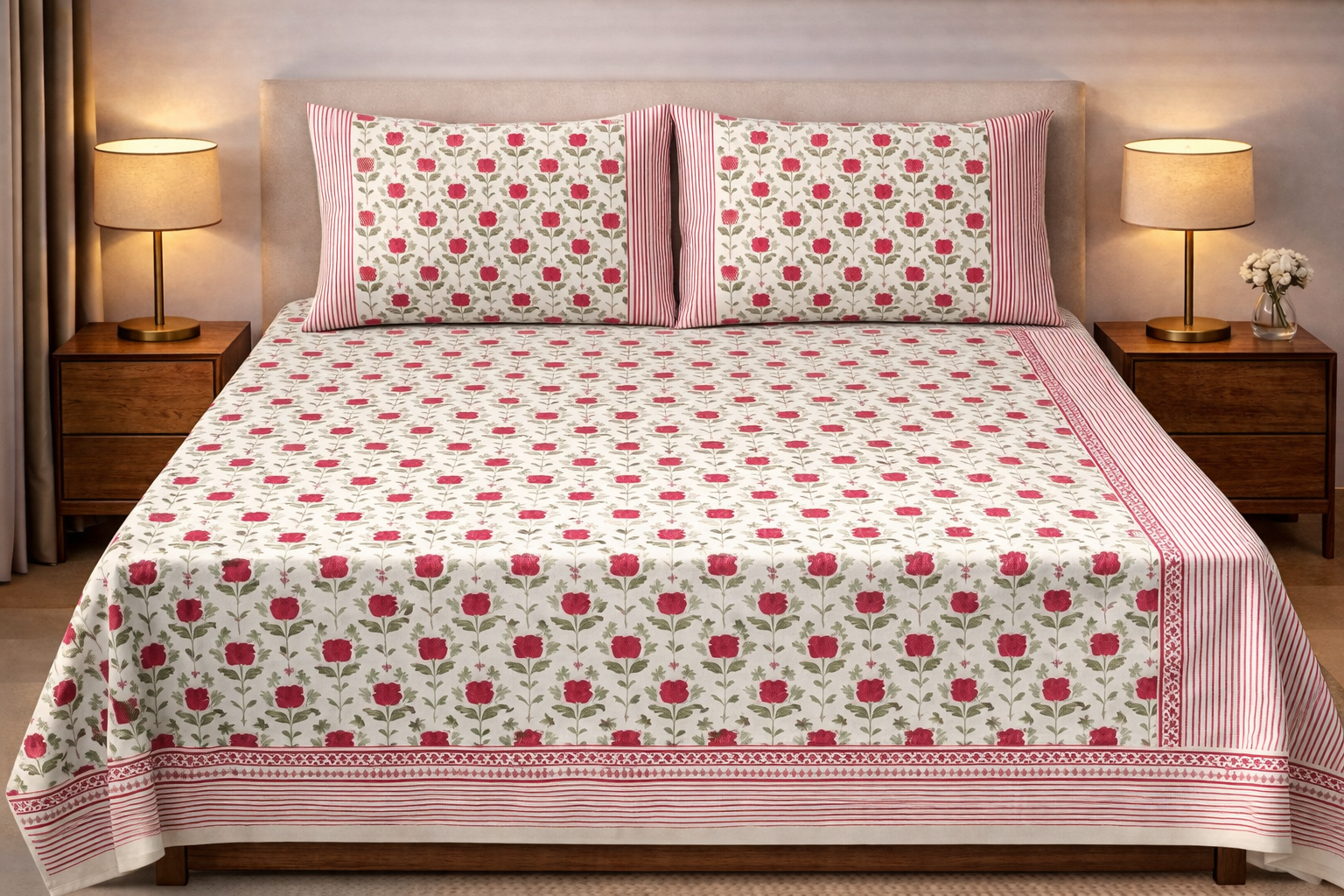 Hand Block Printed Cotton Bedsheet  (90 X108 ) IN
