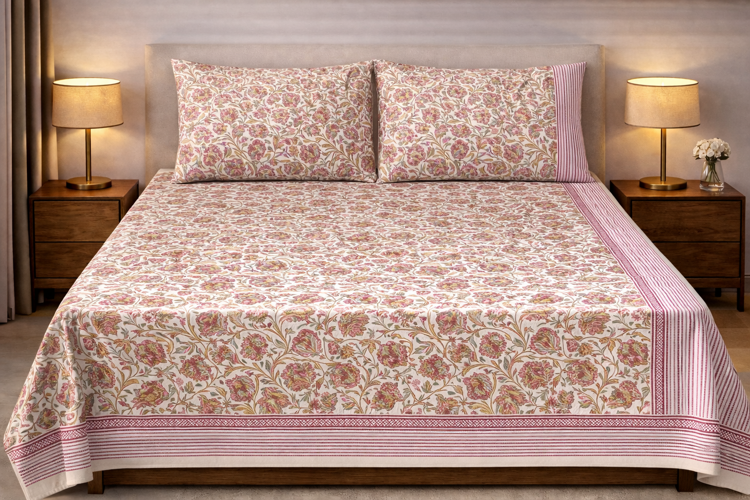 Hand Block Printed Cotton Bedsheet  (90 X108 ) IN