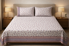 Hand Block Printed Cotton Bedsheet  (90 X108 ) IN