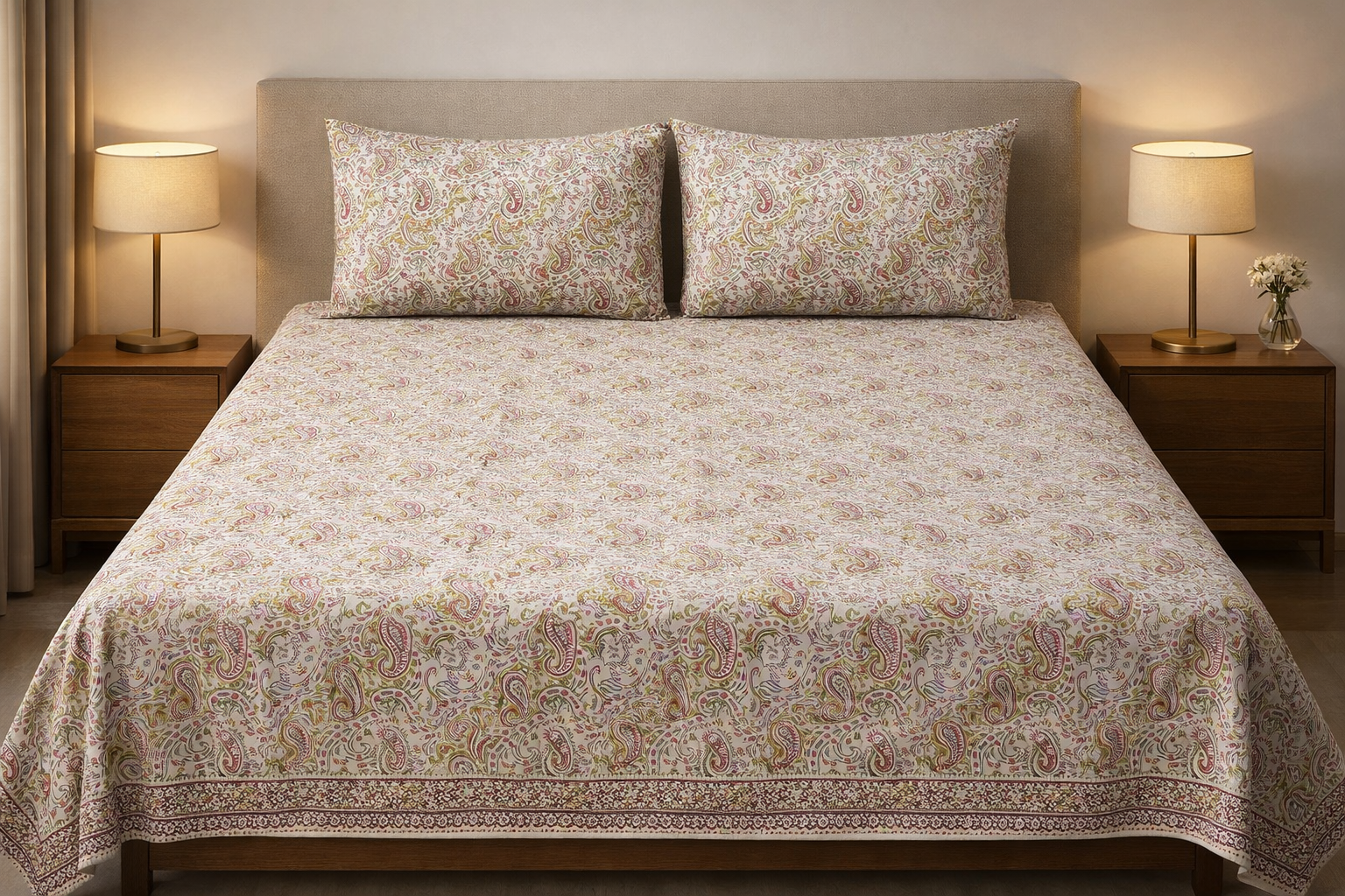 Hand Block Printed Cotton Bedsheet  (90 X108 ) IN