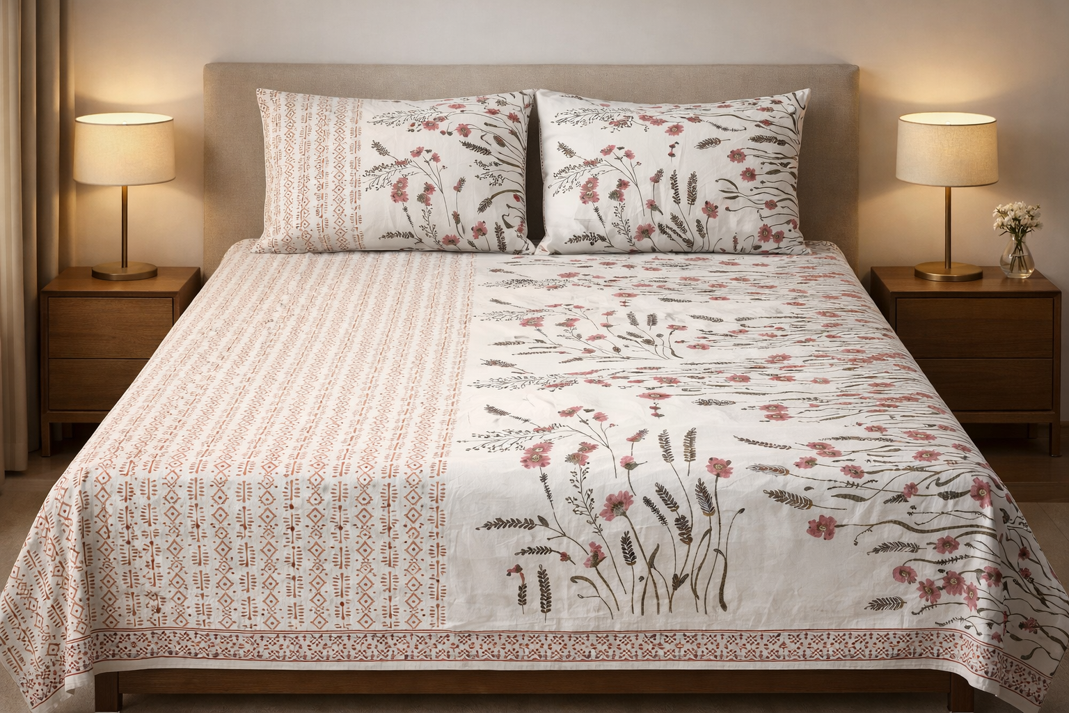 Hand Block Printed Cotton Bedsheet  (90 X108 ) IN