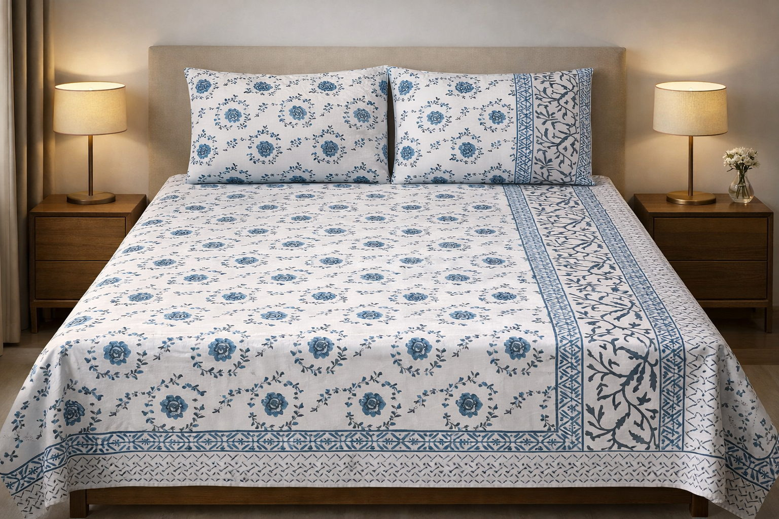 Hand Block Printed Cotton Bedsheet  (90 X108 ) IN