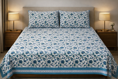 Hand Block Printed Cotton Bedsheet  (90 X108 ) IN
