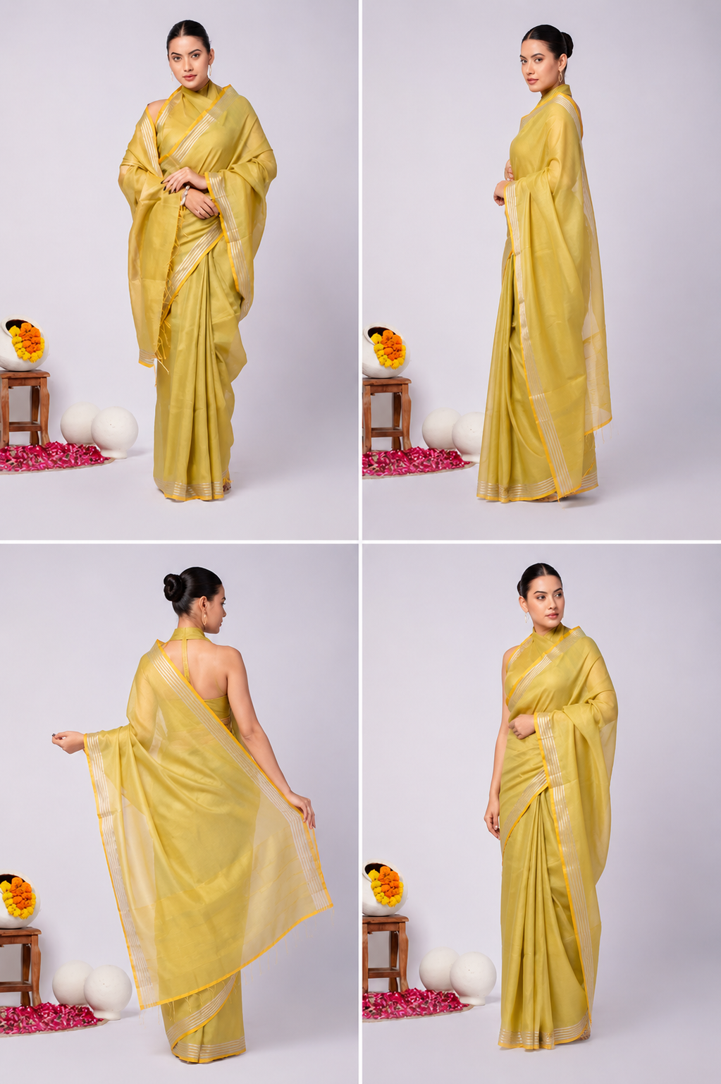 Pure Linen Cross Dyed Saree with Blouse