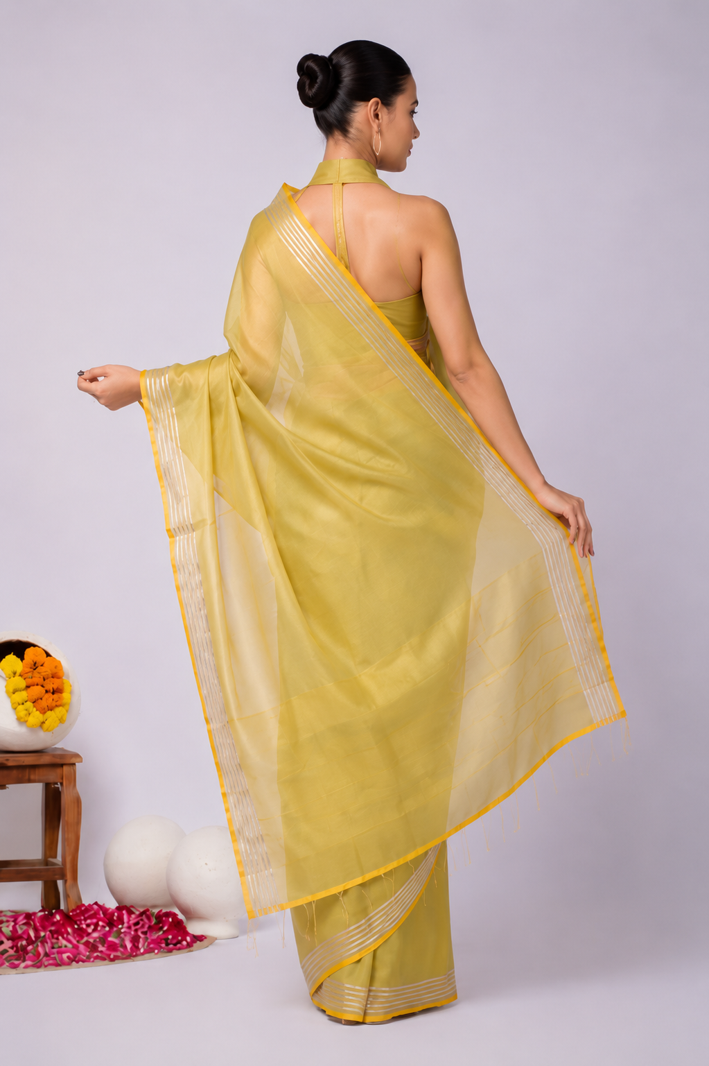 Pure Linen Cross Dyed Saree with Blouse