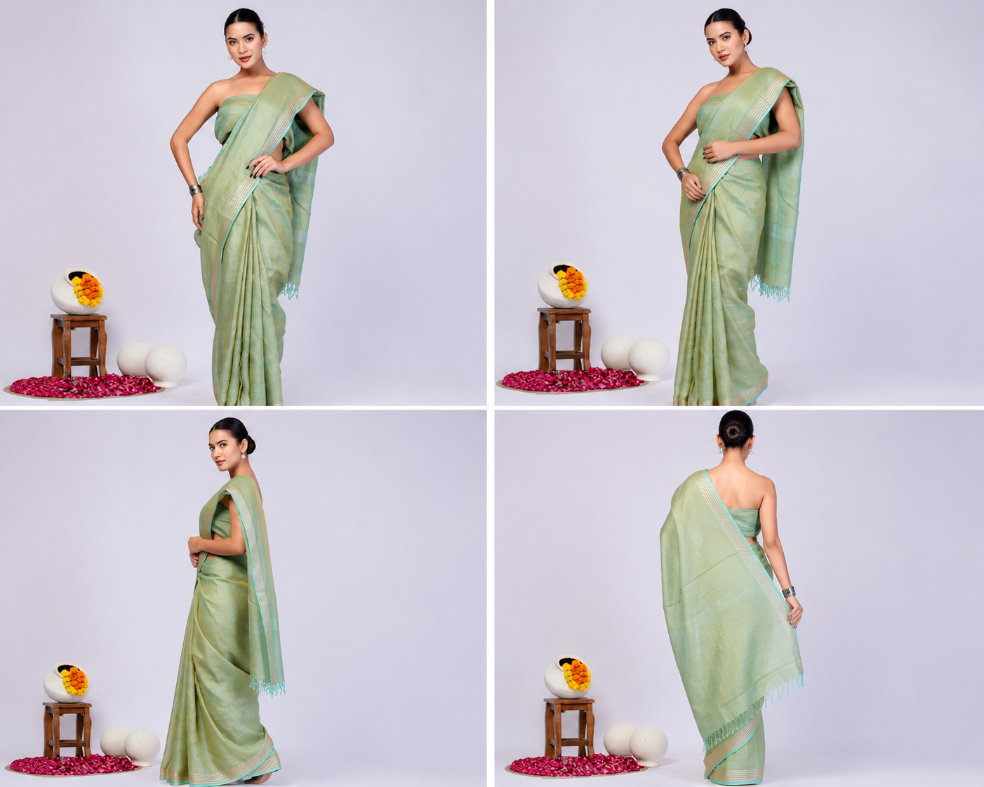 Pure Linen Cross Dyed Saree with Blouse
