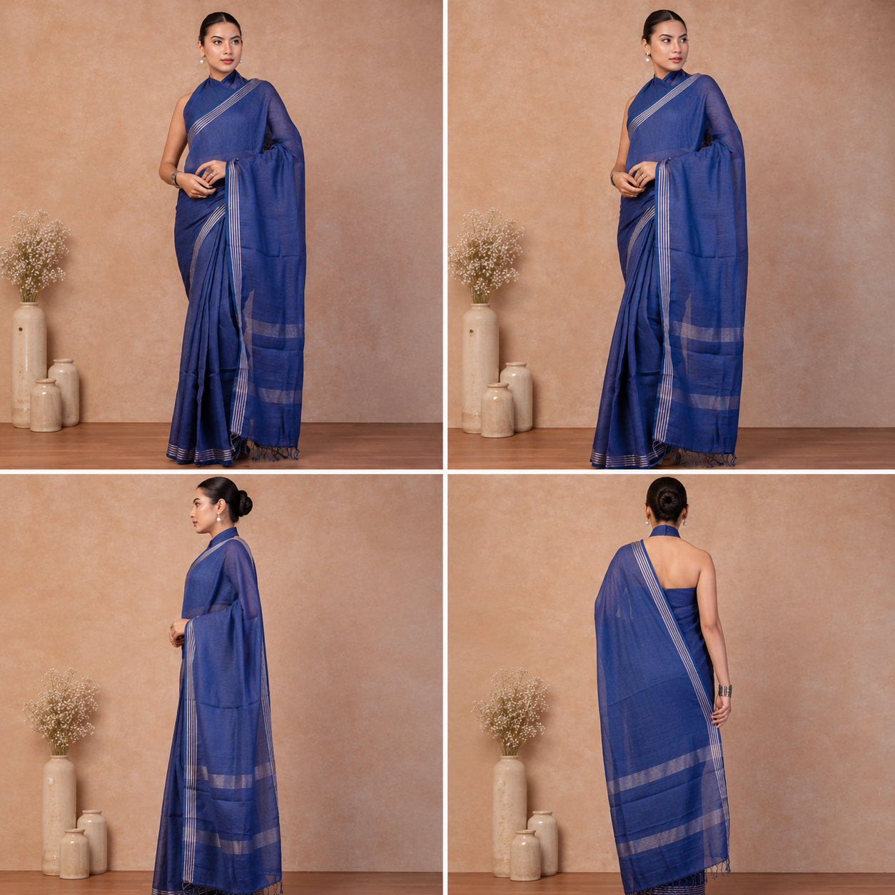 Pure Linen Cross Dyed Saree with Blouse