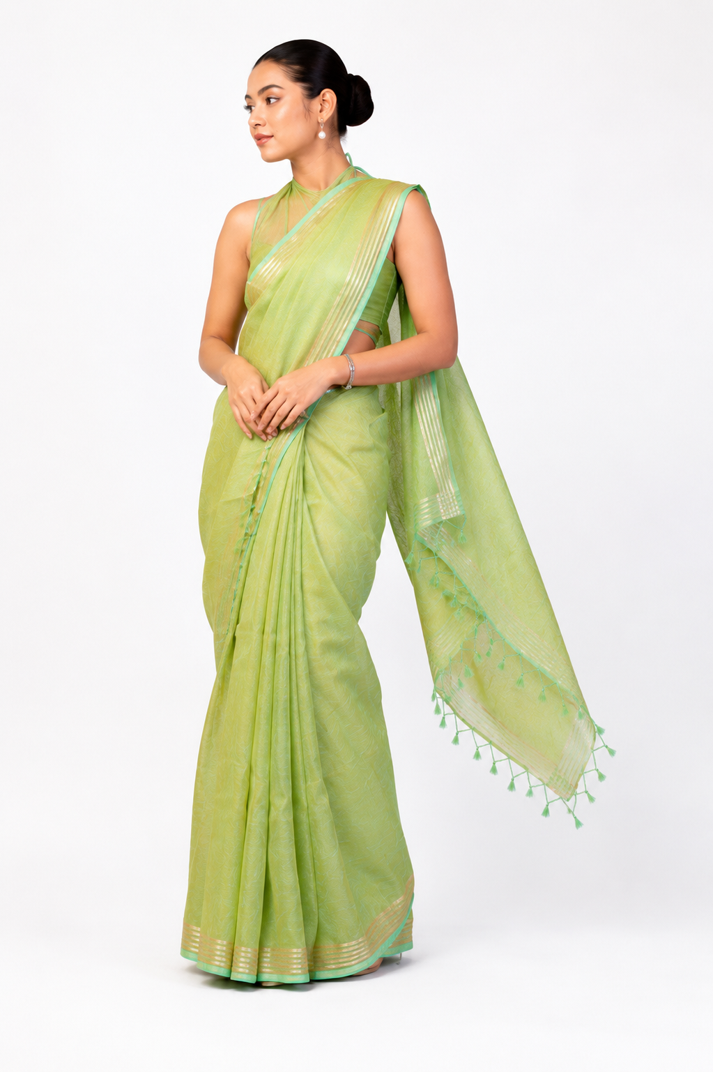 Pure Linen Cross Dyed Saree with Blouse