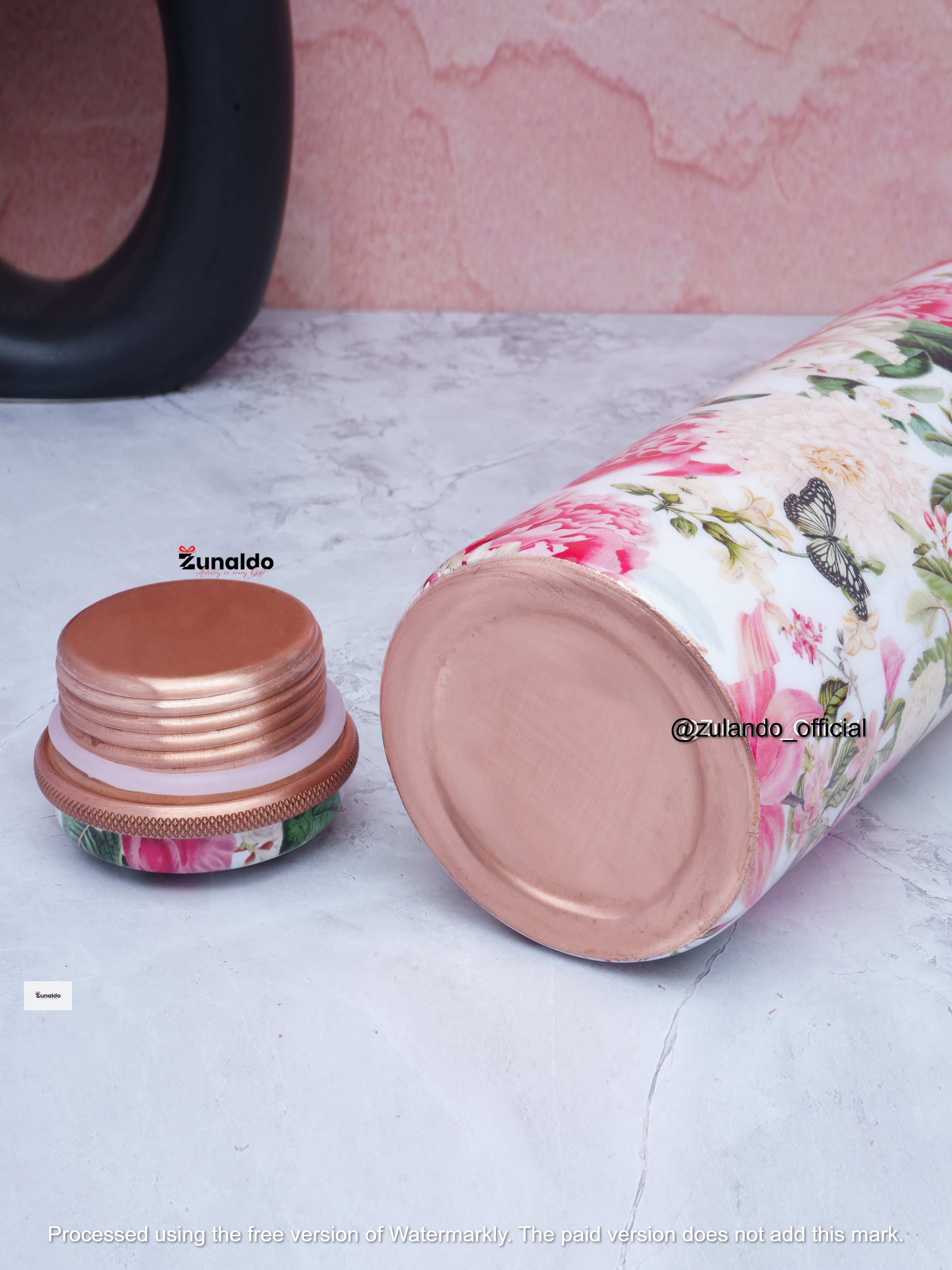 Floral Print Pure Copper Bottle – 900 ml